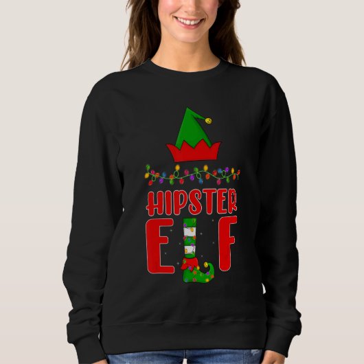 Hipster Elf Matching Family Lighting Weihnachten Sweatshirt (Vorderseite)