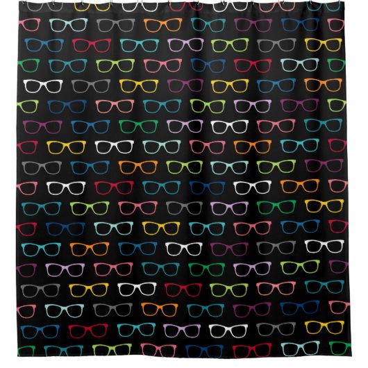 Hipster Eye Glasses Muster Nerdy Black Duschvorhang (Vorderseite)