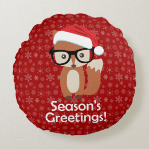 Hipster-Feiertagfox-Glas-Tier-Weihnachten Rundes Kissen