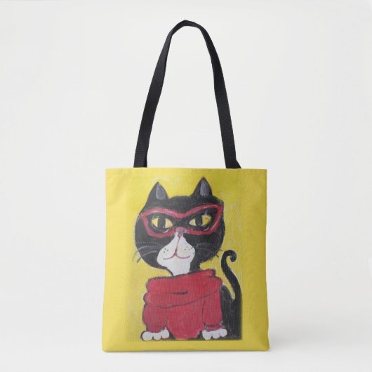 Hipster Folk Art Turtleneck Cat Tasche (Vorderseite)
