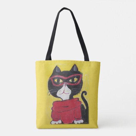 Hipster Folk Art Turtleneck Cat Tasche (Rückseite)