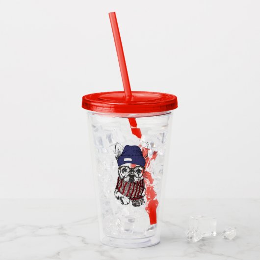 Hipster-Franzose-Stier-Hund Acryltrinkbecher (Vorderseite Ice)