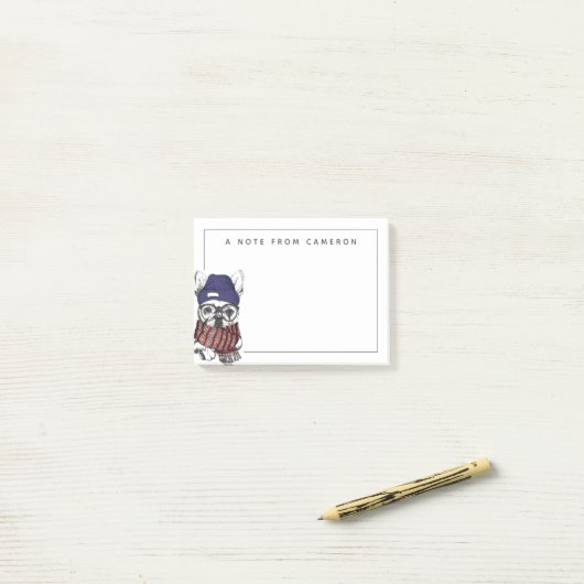 Hipster-Franzose-Stier-Hund | addieren Ihren Namen Post-it Klebezettel (Auf Schreibtisch)