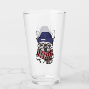 Hipster-Franzose-Stier-Hund Glas