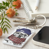 Hipster-Franzose-Stier-Hund Schlüsselanhänger (Vorderseite rechts)