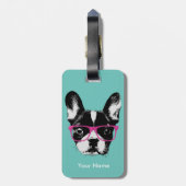 Hipster-französische Bulldoggen-individueller Name Gepäckanhänger (Rückseite vertikal)