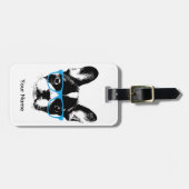 Hipster-französische Bulldoggen-Nerdy Gepäckanhänger (Vorderseite horizontal)