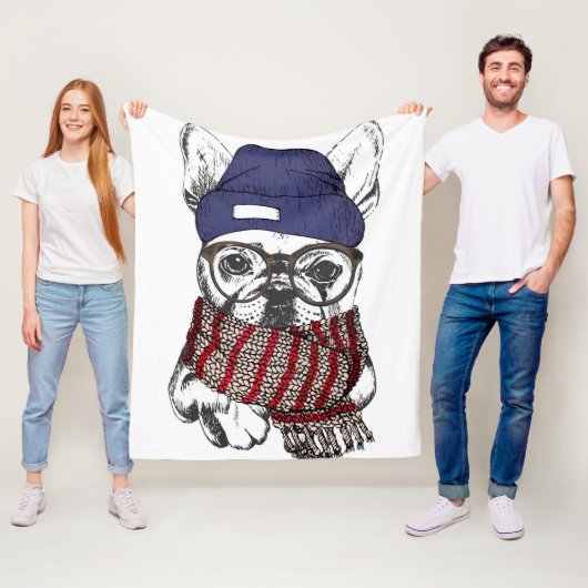 Hipster Französischer Bull-Hund Fleecedecke (Beispiel)