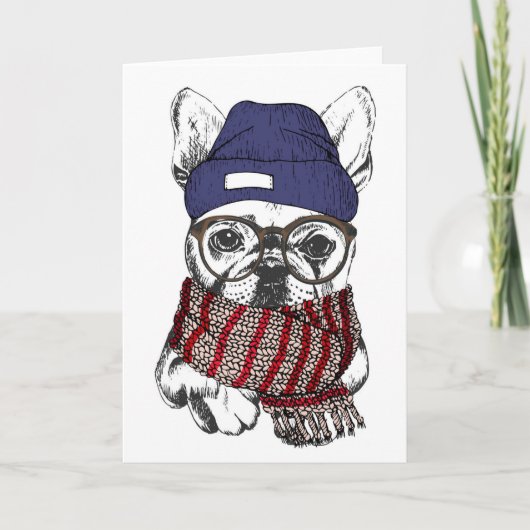 Hipster Französischer Bull-Hund Karte (Vorderseite)