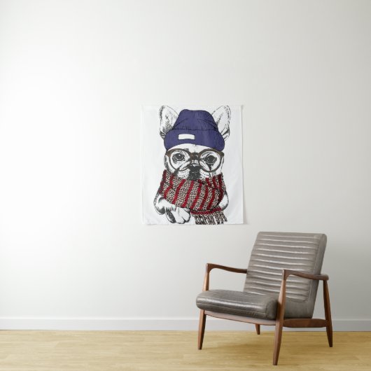 Hipster Französischer Bull-Hund Wandteppich (Beispiel)