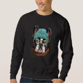 Hipster Französischer Bulldog mit Brille Hund Sweatshirt (Vorderseite)