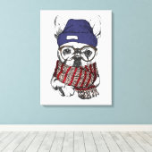 Hipster French Bull Dog Leinwanddruck (Insitu (Holzboden))