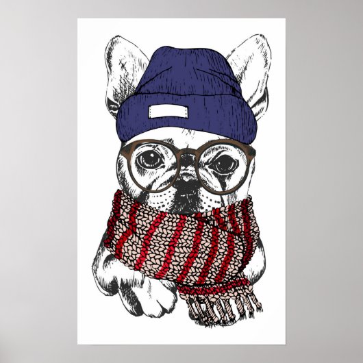 Hipster French Bull Dog Poster (Vorne)