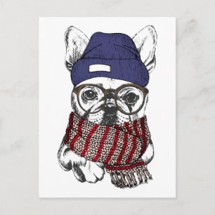 Hipster French Bull Dog Postkarte