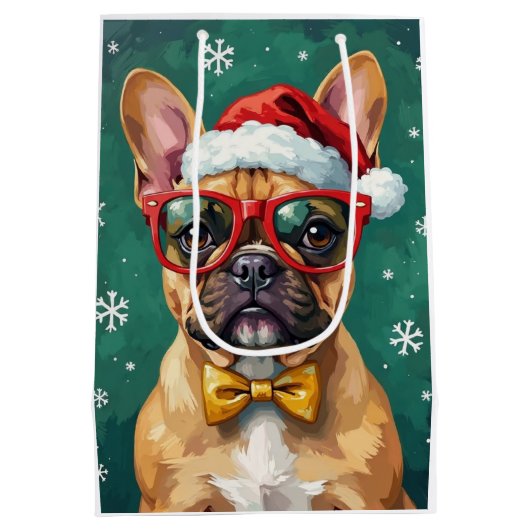 Hipster French Bulldog Santa Glasses Modern  Mittlere Geschenktüte (Rückseite)