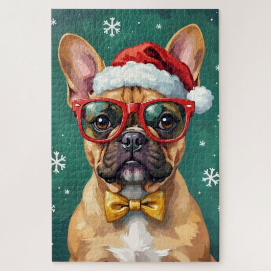 Hipster French Bulldog Santa Glasses Modern Puzzle (Vertikal)