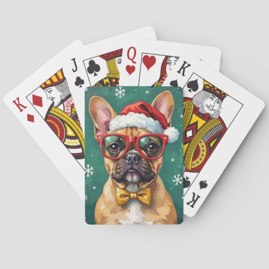 Hipster French Bulldog Santa Glasses Modern Spielkarten (Rückseite)
