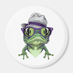 Hipster-Froschtier mit Brille und Hut Vektor Magnet
