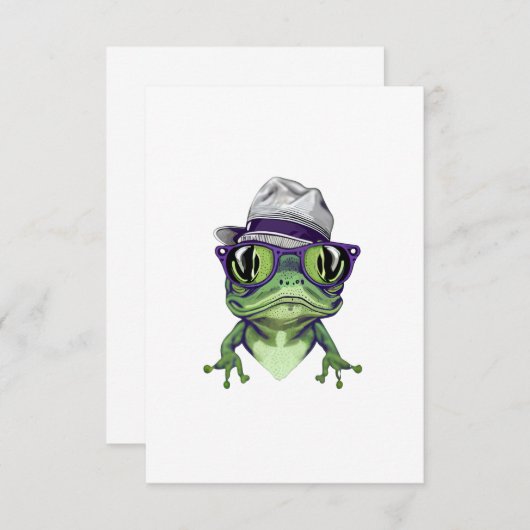 Hipster Froschtier mit Brille und Hutvektor Dankeskarte (Vorne/Hinten)
