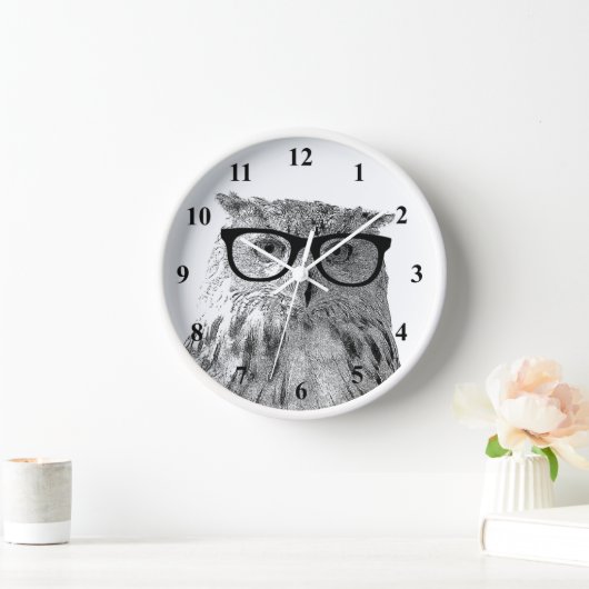 Hipster | Geky Uhu mit Brille Wanduhr (Zuhause)