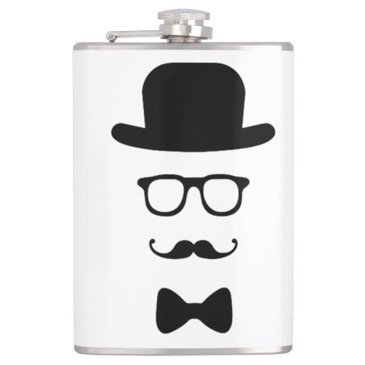 Hipster-Gesichts-Vinyl eingewickelte Flasche Flachmann (Vorderseite)