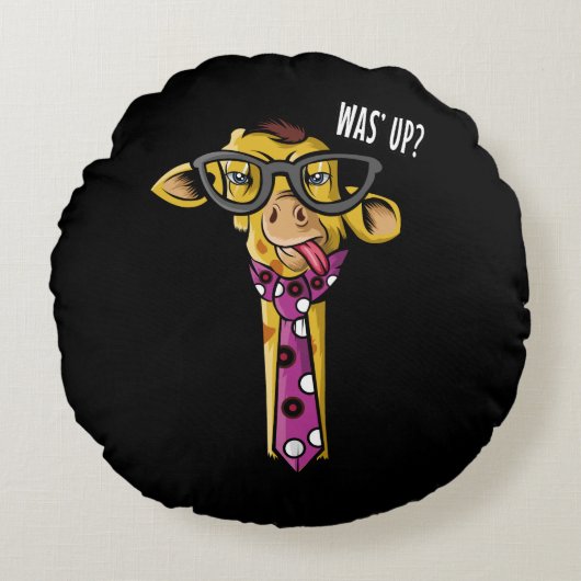 Hipster Giraffe Funny African Animal with Glass Rundes Kissen (Vorderseite)