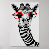 Hipster Giraffe in Roter Brille Giraffe Zeichnend  Poster (Vorne)