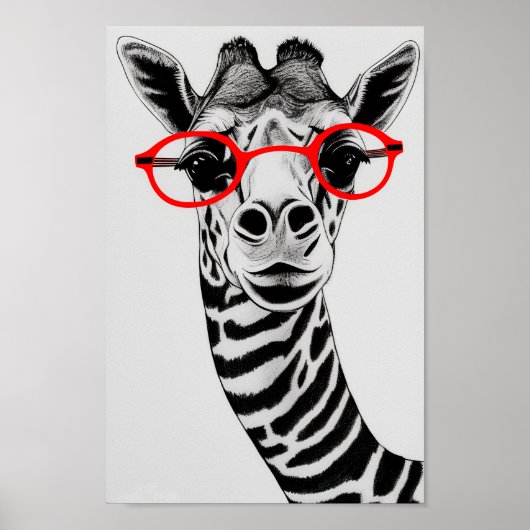 Hipster Giraffe in Roter Brille Giraffe Zeichnend Poster (Vorne)