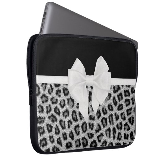 Hipster-Girly Schwarz-weißer Tierdruck und Bogen Laptopschutzhülle (Vorne Rechts)