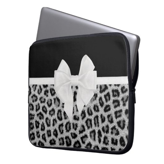 Hipster-Girly Schwarz-weißer Tierdruck und Bogen Laptopschutzhülle (Vorderseite Links)