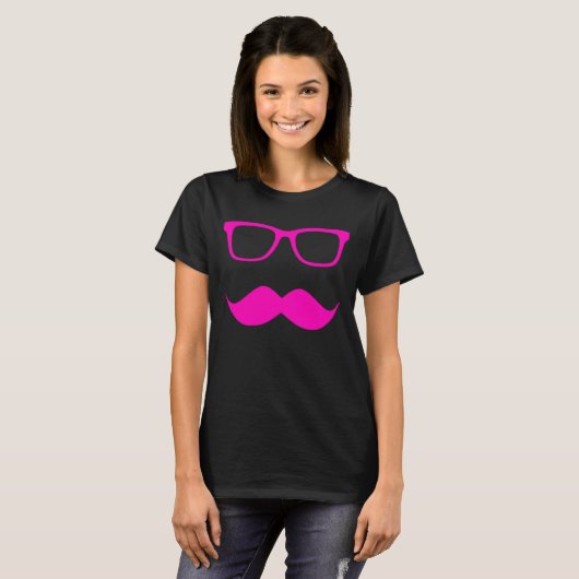 Hipster-Gläser + Schnurrbart - Rosa T-Shirt (Vorne ganz)