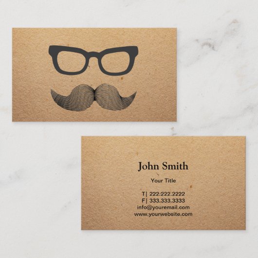 Hipster-Gläser u. Schnurrbart rustikales Telefonnummerkarte (Vorne/Hinten)