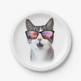 Hipster Glasses Space Galaxy Cat Paper Teller