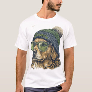 Hipster Golden Retriever Seattle Mütze und Brille  T-Shirt
