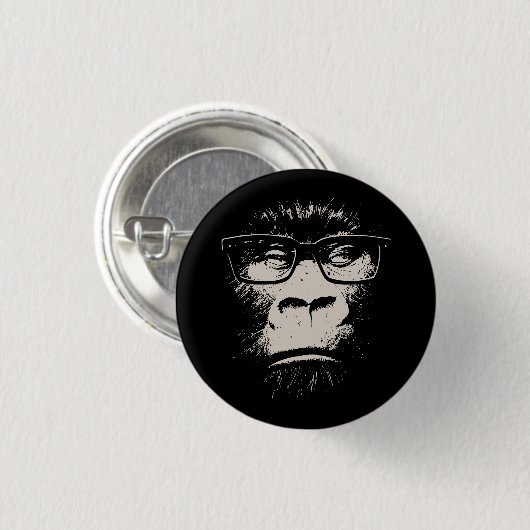 Hipster-Gorilla mit Gläsern Button (Vorne & Hinten)