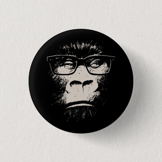 Hipster-Gorilla mit Gläsern Button (Vorderseite)