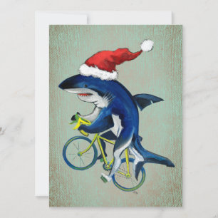 Hipster Hai auf dem Fahrrad mit Weihnachtsmannmütz Feiertagskarte