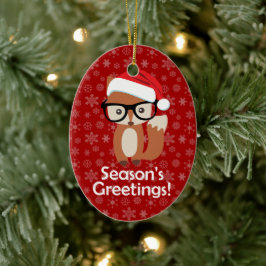 Hipster Holiday Fox Glasses Cute Animal Christmas Keramikornament