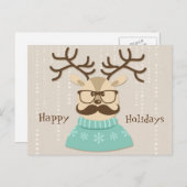 Hipster Holiday Reindeer Feiertagspostkarte (Vorne/Hinten)