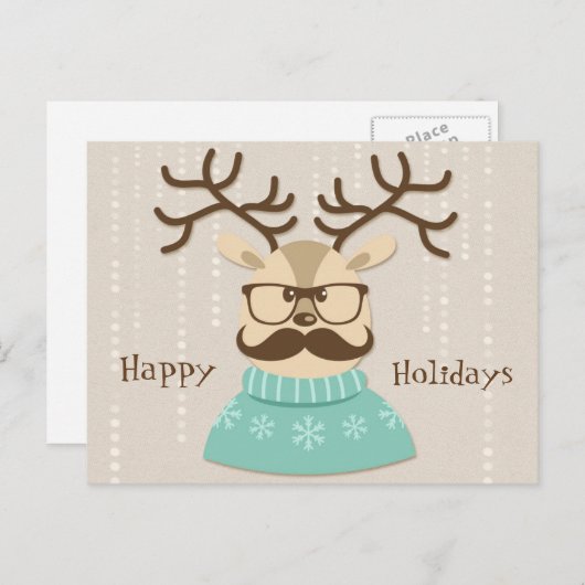 Hipster Holiday Reindeer Feiertagspostkarte (Vorne/Hinten)