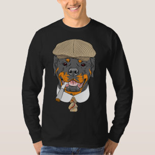 Hipster Hund Rottweiler in einer braunen Hülle mit T-Shirt