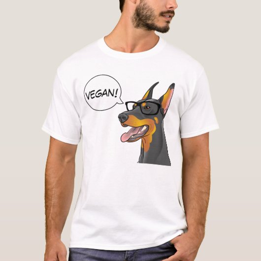 Hipster-Hundegeek-Dobermann sagt veganes! T-Shirt (Vorderseite)