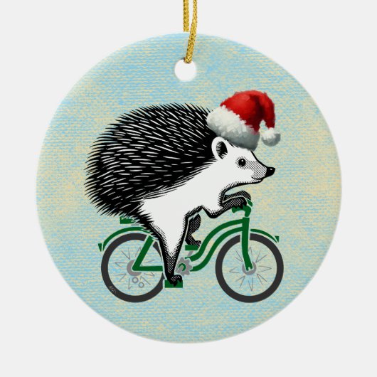 Hipster Igel Reiten Keramik Ornament (Vorne)