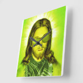 hipster jesus saves and loves quadratische wanduhr (Winkel)