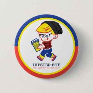 Hipster Junge - Parodie-Illustration 6 cm runder B Button
