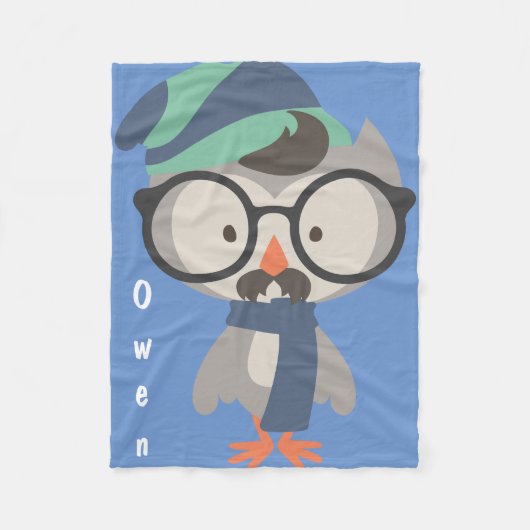 Hipster-Jungen-Herr Cool Owl Baby Fleecedecke (Vorderseite)