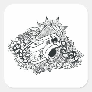 Hipster-Kamera-Gekritzel Quadratischer Aufkleber