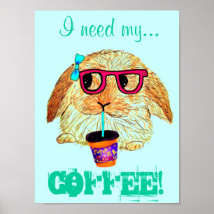 Hipster-Kaninchen mit Kaffee Poster