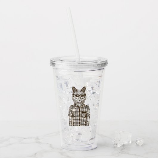 Hipster-Katze Acryltrinkbecher (Vorderseite Ice)