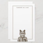 Hipster-Katze | addieren Ihren Namen Briefpapier (Vorne/Hinten)